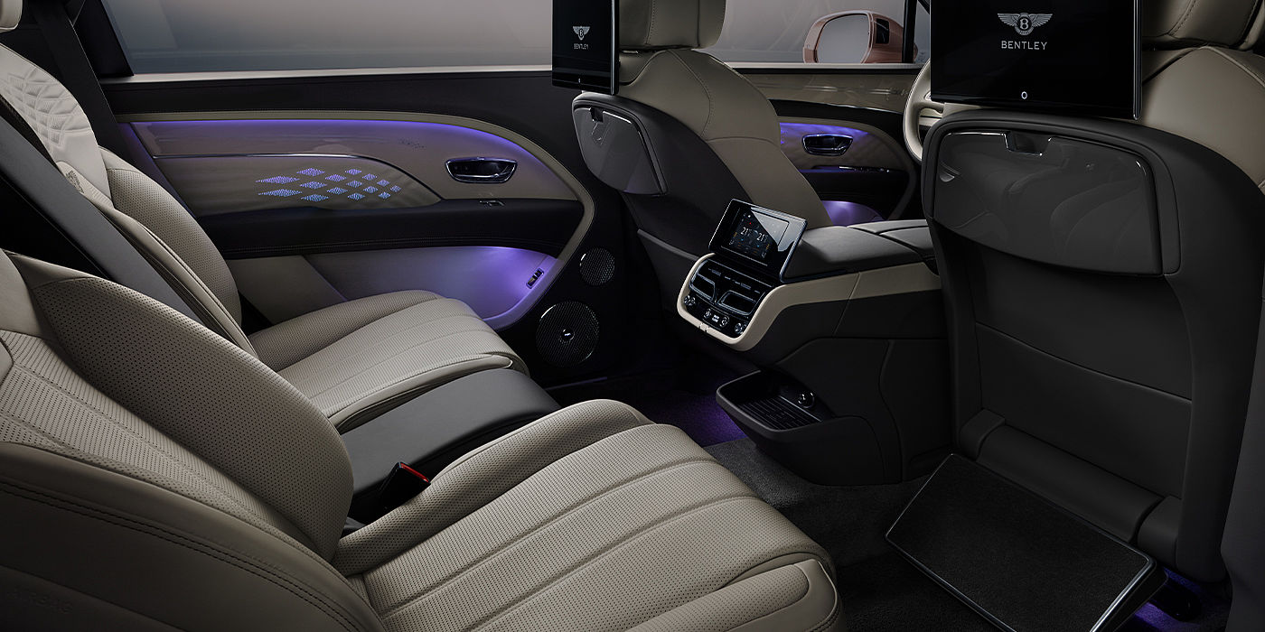 Bentley Cambridge Bentley Bentayga EWB Azure SUV rear interior with Bentley Diamond Illumination