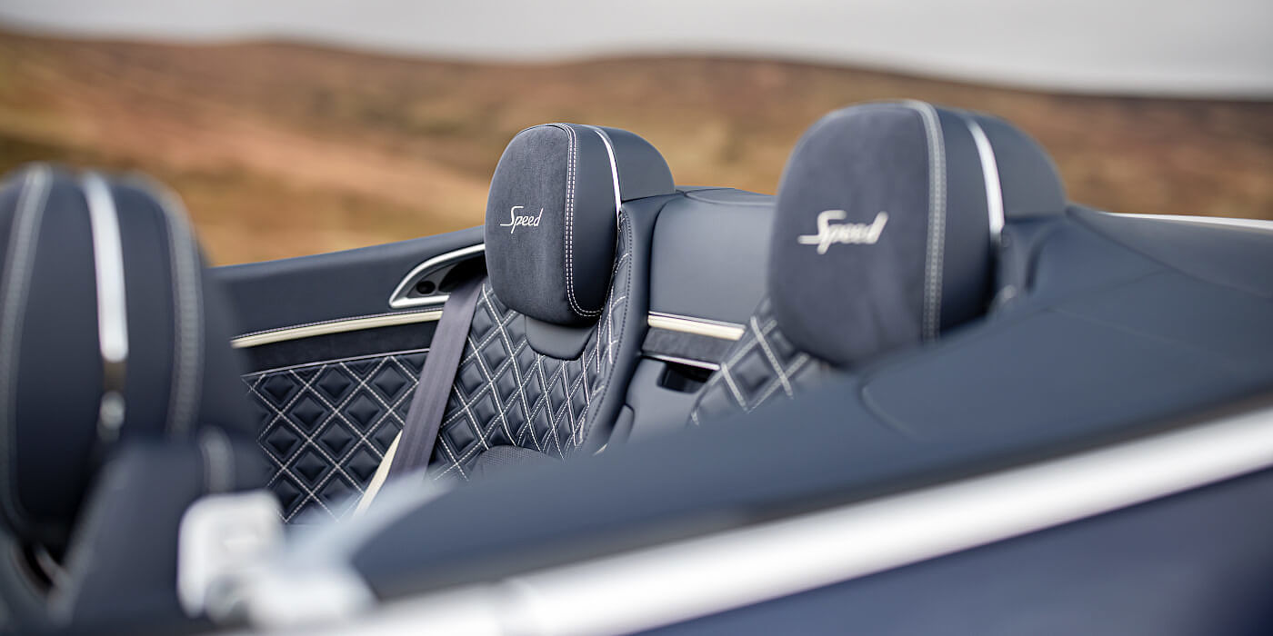 Bentley Cambridge Bentley Continental GTC Speed convertible rear interior in Imperial Blue and Linen hide
