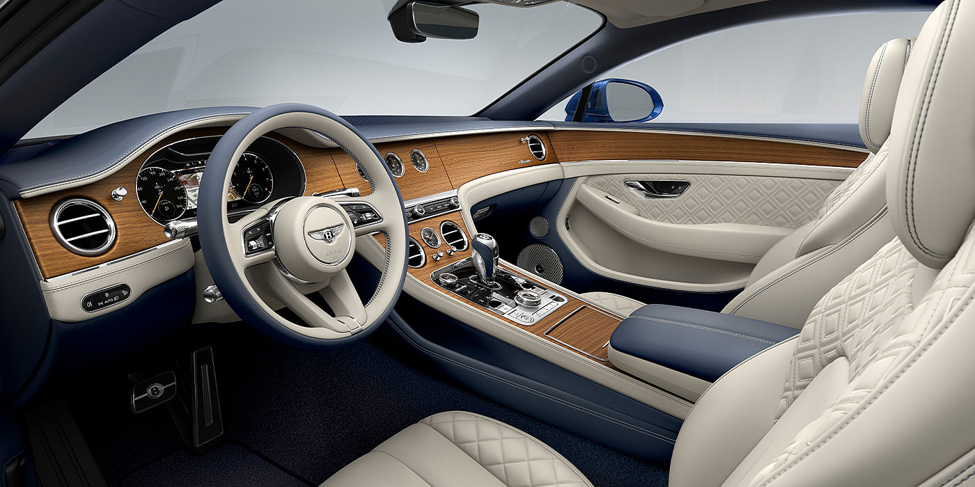 Bentley Cambridge Bentley Continental GT Azure coupe front interior in Imperial Blue and linen hide